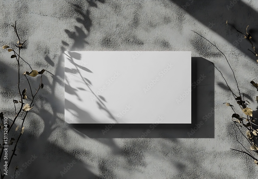 Aufkleber Minimalistic blank white rectangular board on textured wall shadows creating a serene artistic ambiance : Generative AI
