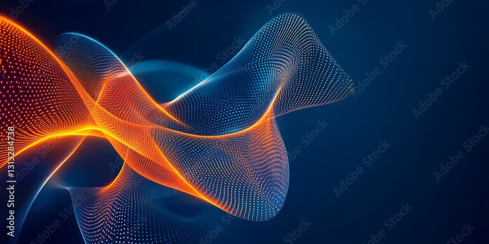 Aufkleber Flowing waves of light with a blend of orange and blue particles showcase an elegant abstract background : Generative AI