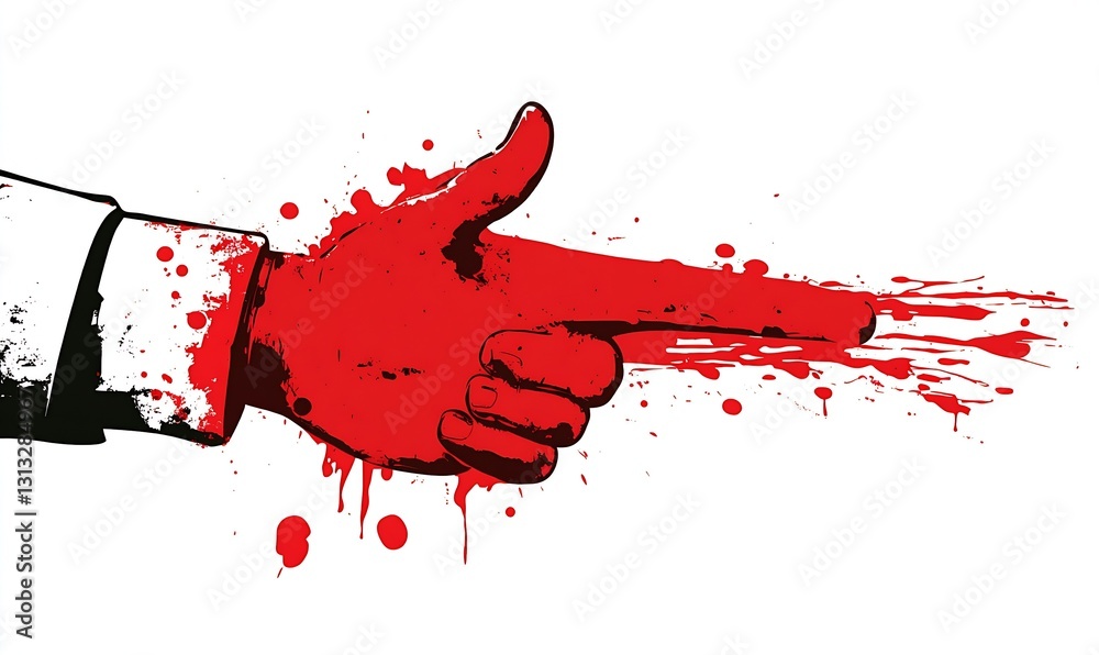 Poster Artistic representation of a hand with red paint and splatter effects creating a striking visual impact : Generative AI