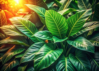 Lush Tropical Foliage Close-Up: Vintage Styled Stock Photo with Copy Space