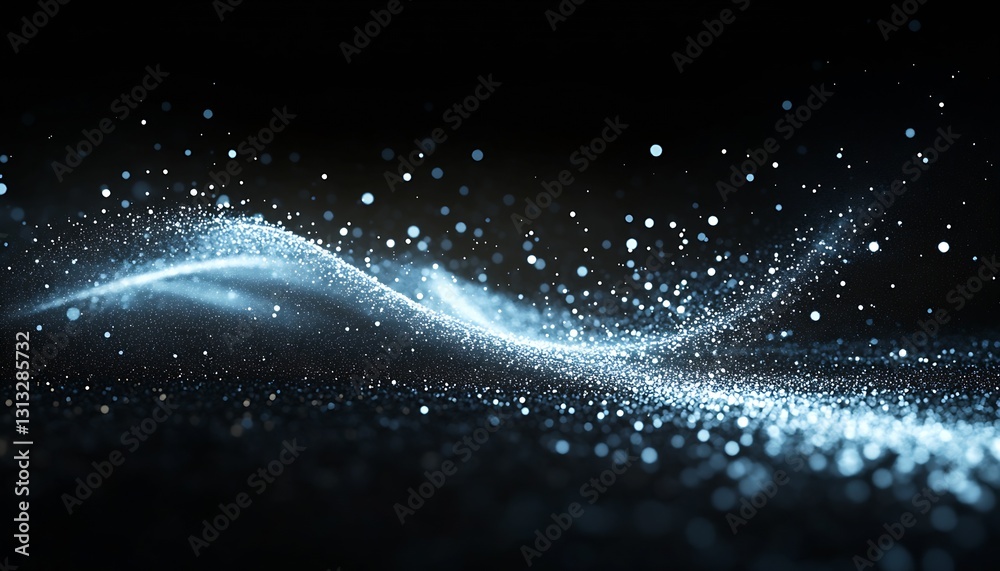 Poster Dynamic wave of fine particles creating a mystical blue glittering effect : Generative AI