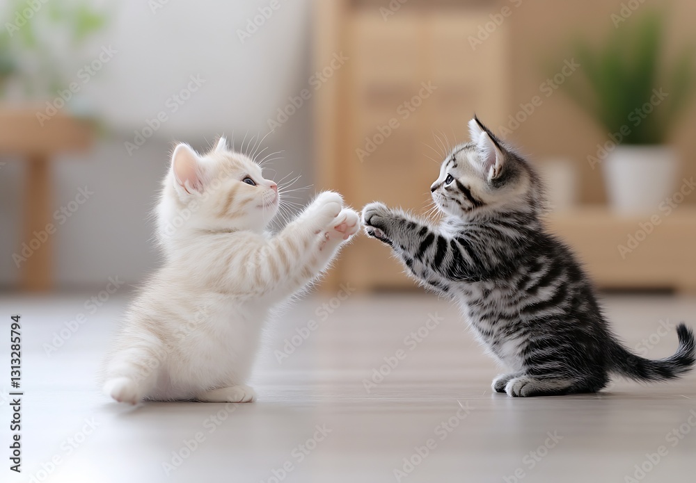 Poster adorable kittens playfully interacting and having fun on a bright sunny day indoors : generative ai