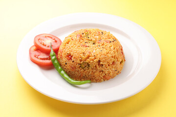 Tomato rice.spicy South Indian rice recipe Tomato pulao or Tomato Rice ,South Indian Thakkali Sadam ,Tomato Bath an Indian vegetarian dish. Healthy nutritious 