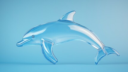 Obraz premium A transparent dolphin figurine shines against a soft blue background, capturing the elegance and grace of aquatic life. Perfect for themed decor or marine-themed projects.