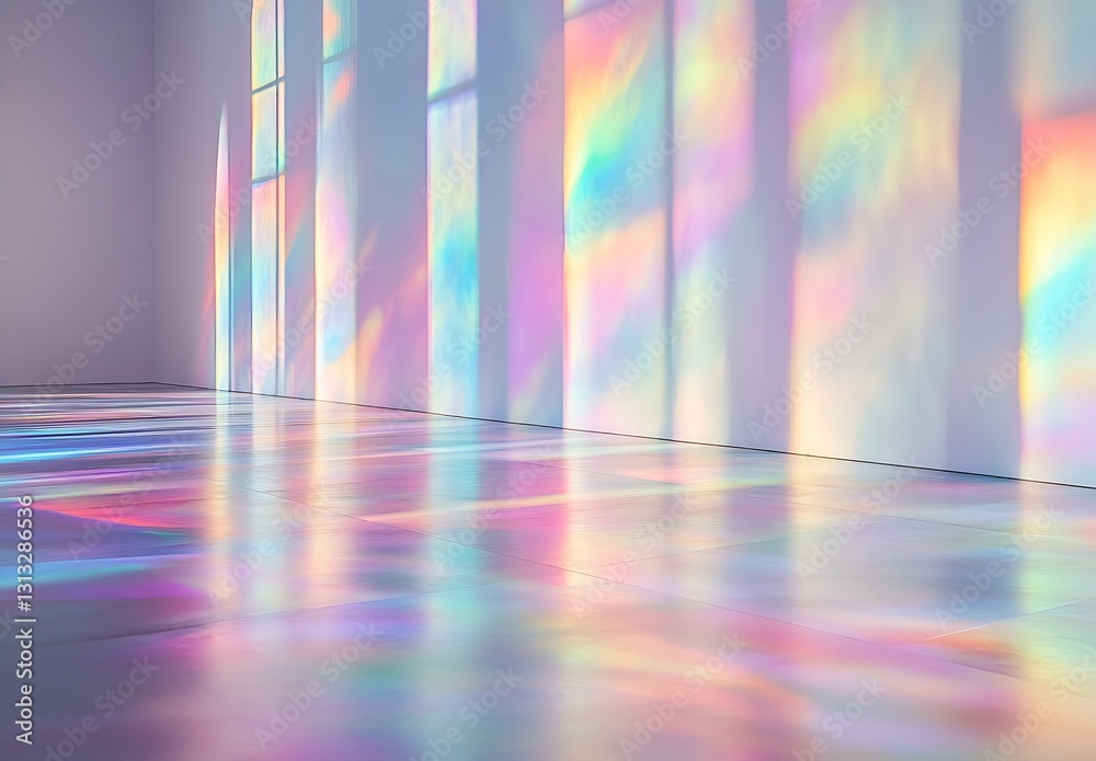 Poster Vibrant light patterns created by colorful reflections on interior walls from windows in a bright room : Generative AI