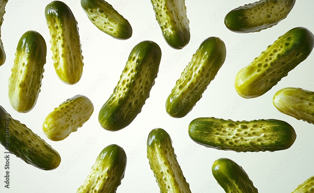 Poster Fresh Cucumbers with Vibrant Green Skin Displayed Against a Simple Light Background for Visual Appeal : Generative AI