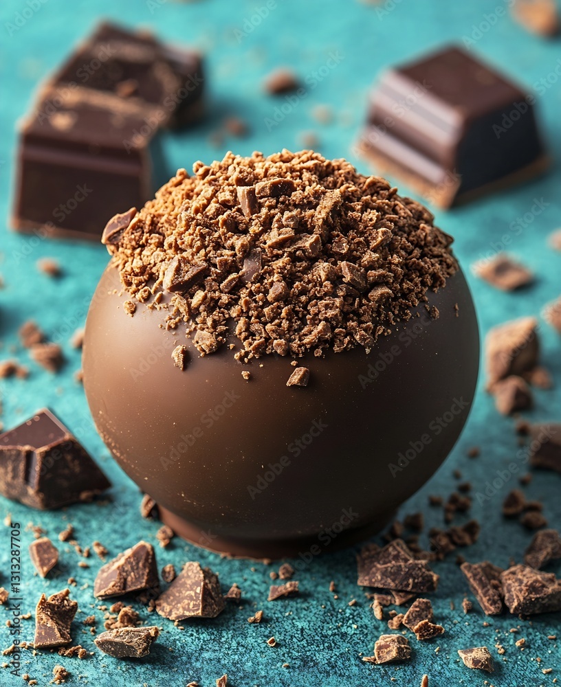 Aufkleber luxury chocolate truffle surrounded by rich chocolate pieces creating a delightful and textured gour