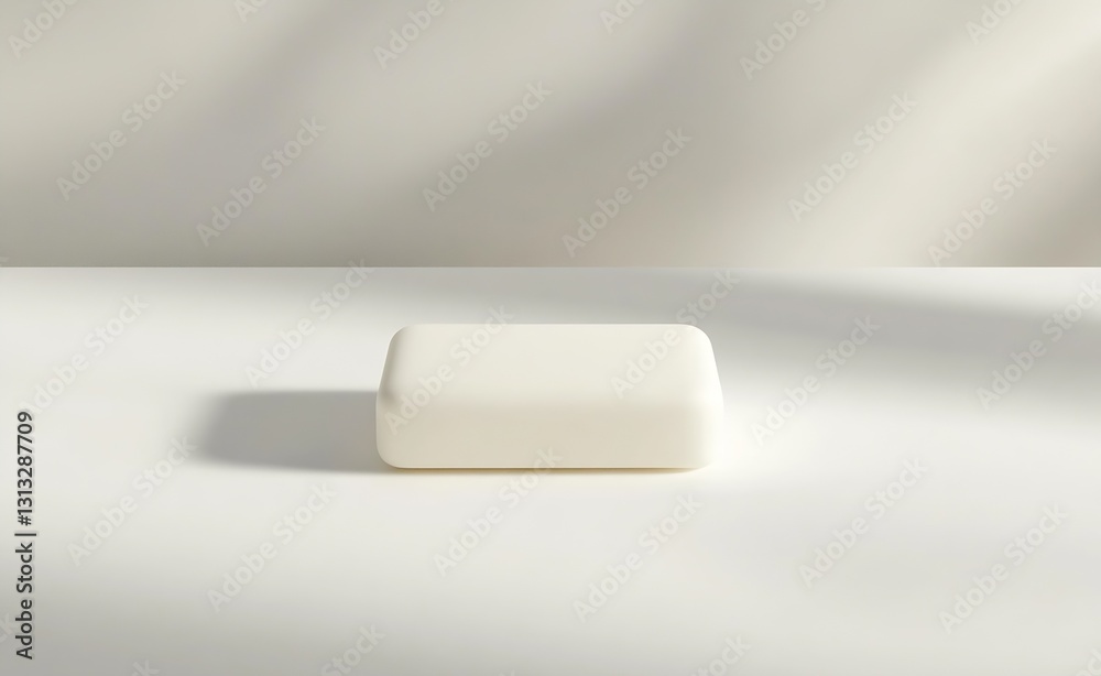 Poster Elegant White Soap Bar on a Minimalist Surface with Soft Natural Light and Shadows : Generative AI