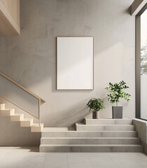 beautiful interior design furniture with frame mockup poster template hanging on the wall