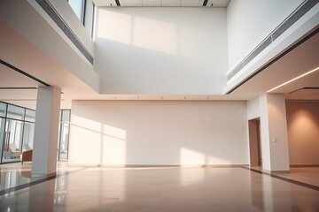 Bright And Airy Hallway With Polished Floors, Natural Light, And A Blank White Wall In A Modern Architectural Setting