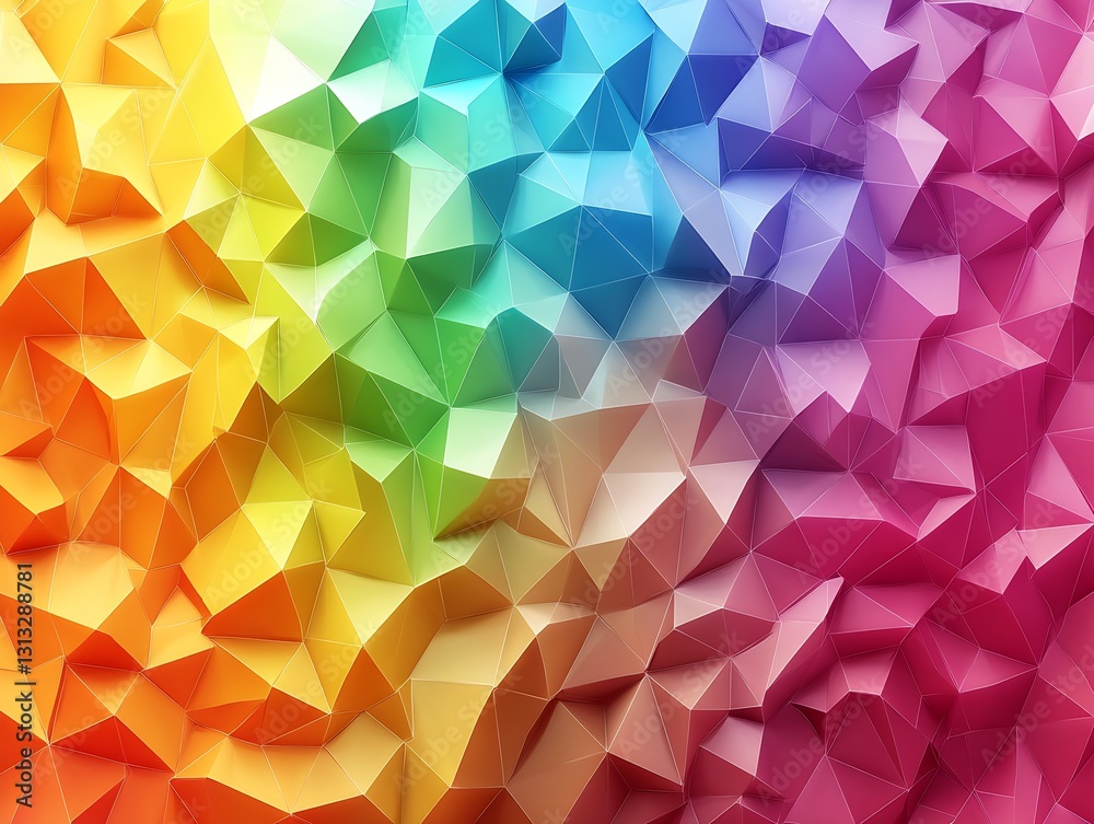 Fototapete Vibrant geometric pattern featuring colorful 3D triangles in a stunning rainbow gradient : Generative AI