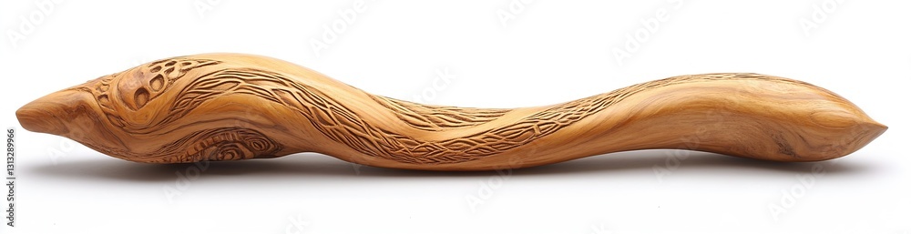 Poster intricately crafted wooden art piece resembling a curved form with detailed texture : generative ai