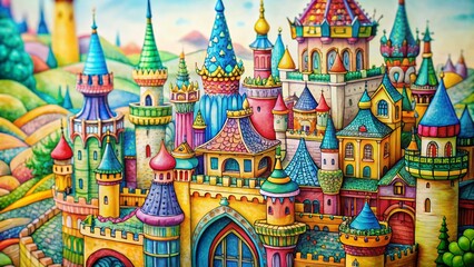 Macro Fantasy Castle Doodle Art: Intricate Details & Whimsical Architecture