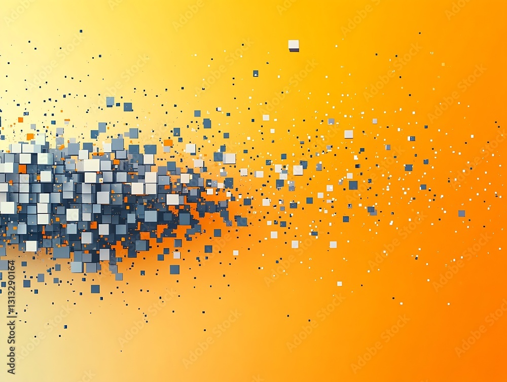 Poster Dynamic and vivid square patterns in shades of blue and orange creating an artistic background : Generative AI