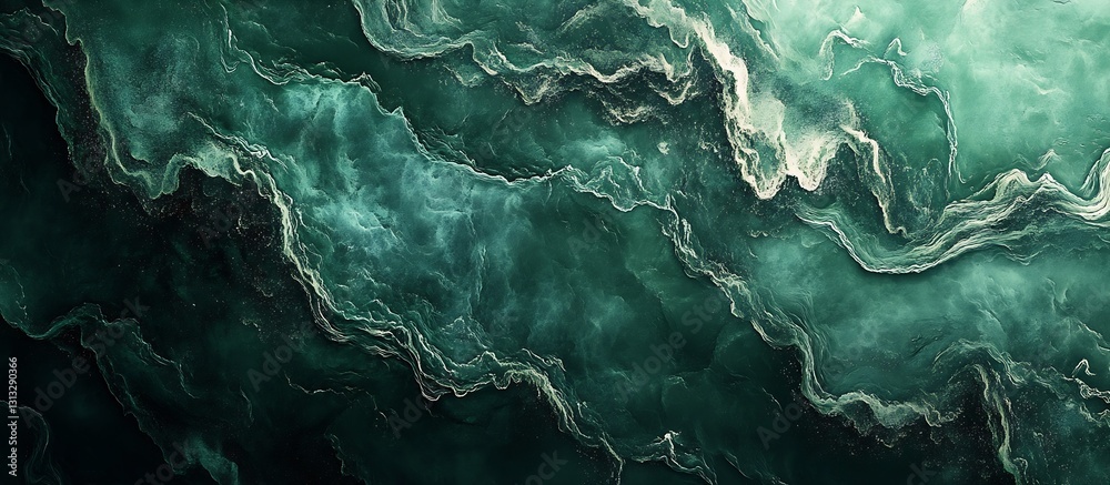 Poster Abstract art showcasing beautiful swirling patterns in vibrant green tones and delicate textures : Generative AI