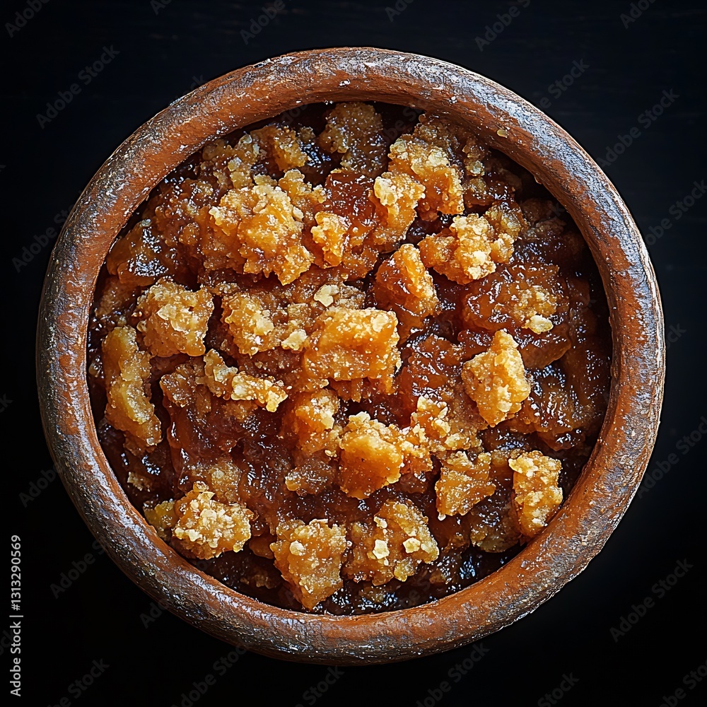 Poster Deliciouslooking brown sugar in a rustic clay bowl showcasing a rich texture and appealing color : Generative AI