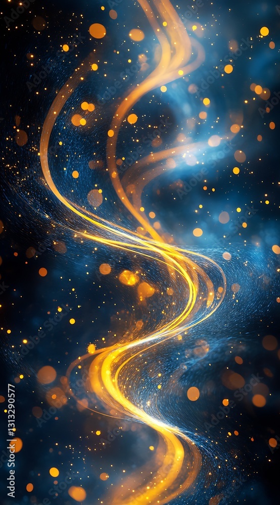 Leinwandbilder Mesmerizing blue and orange abstract background with swirling lights and floating particles : Generative AI