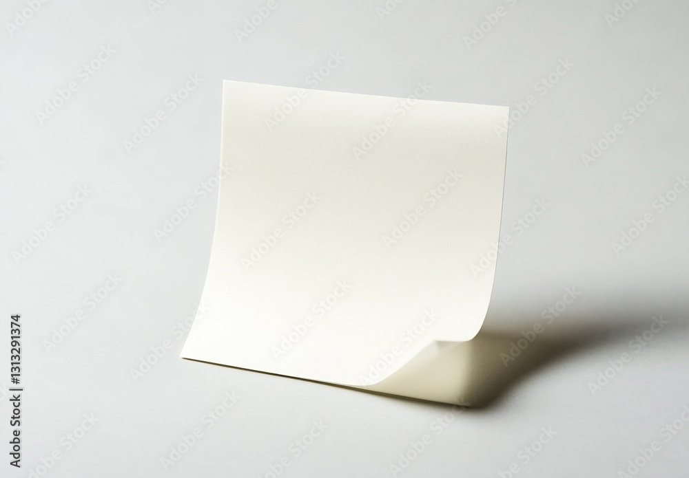 Poster Single curled sticky note in soft white color set against a light grey background for reminders : Generative AI