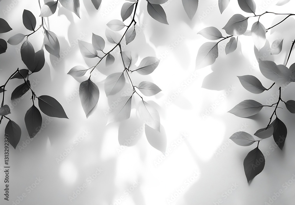 Poster Elegant design of leafy shadows creating a serene atmosphere on a minimalist background : Generative AI
