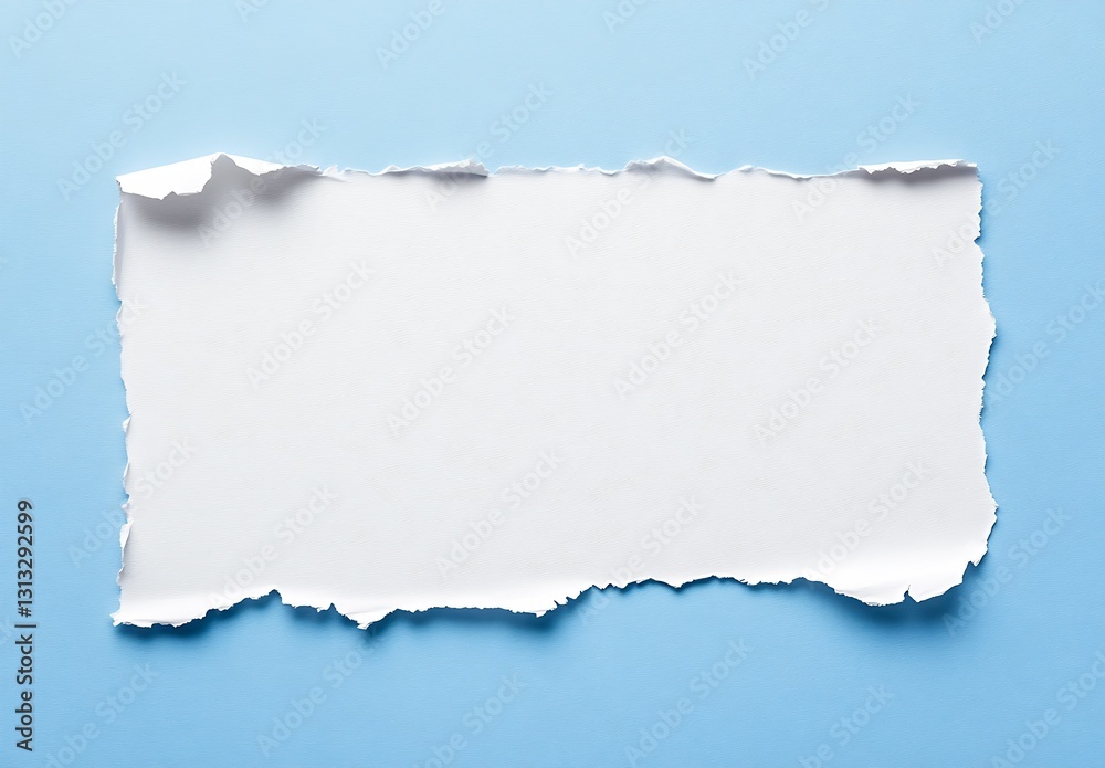 Poster blank white paper torn on edges with soft blue background for creative design : generative ai