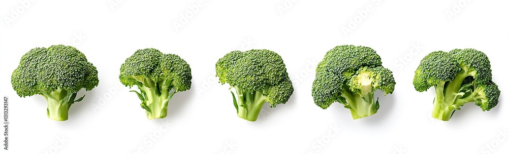 Poster fresh green broccoli arranged artistically on a white backdrop for a nutritious look : generative ai