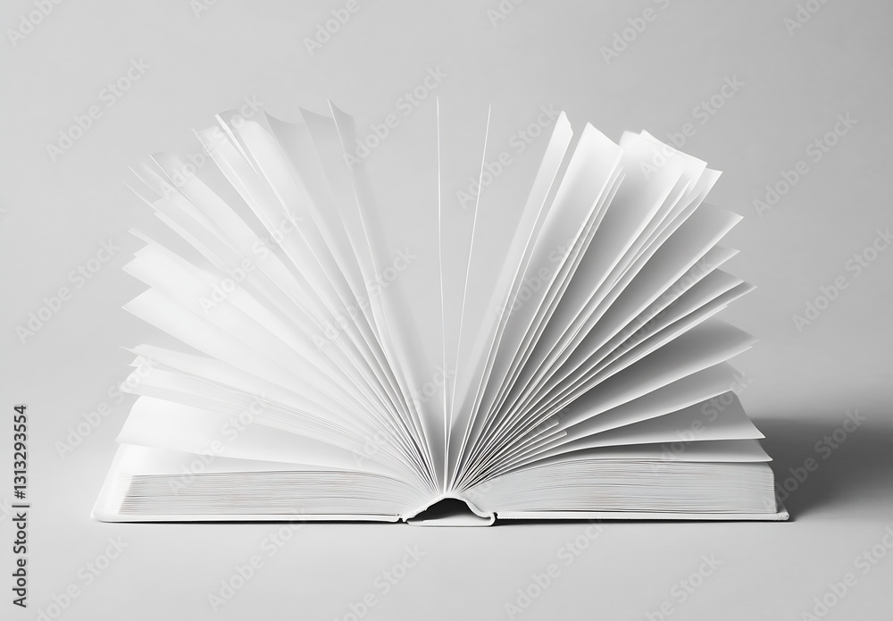 Aufkleber Open book displaying multiple blank pages fanned out against a simple backdrop : Generative AI