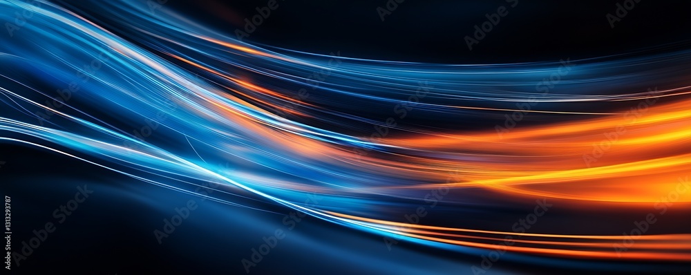 Fototapete Dynamic Abstract Visual of Blue and Orange Light Streaks Flowing with Motion and Energy : Generative AI