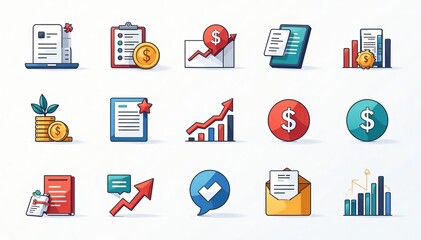 Collection of financial icons in simple linear style for web design projects, money, finance, icon