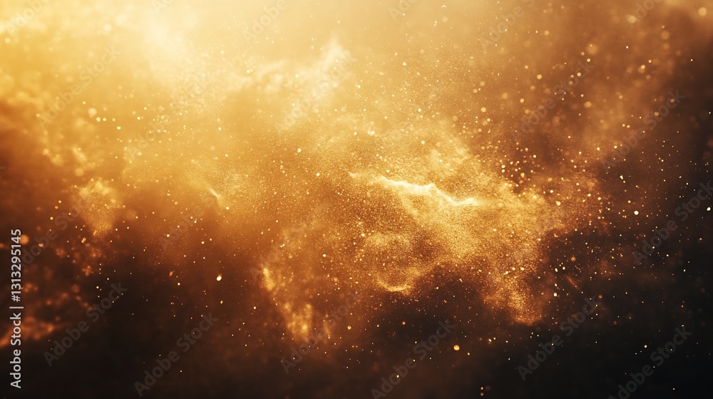 Poster beautiful abstract golden dust particles shining in the dark for creative backgrounds and designs : 