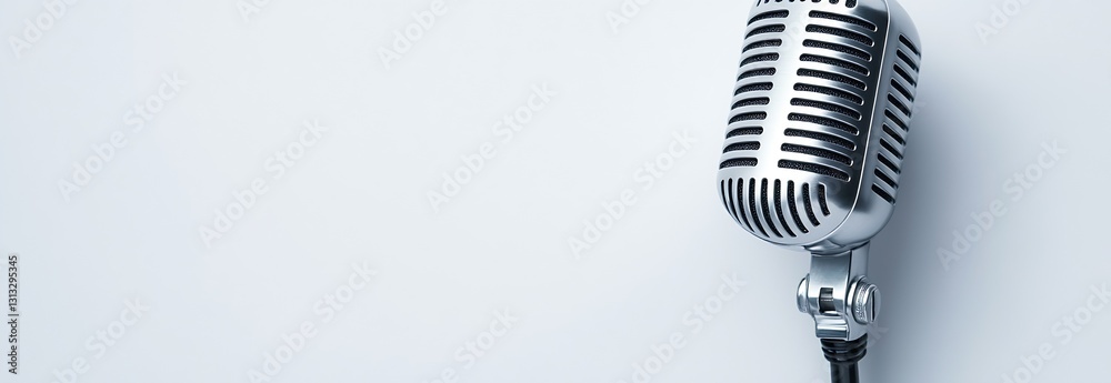 Poster vintage style microphone against a soft gray background conveying a sense of classic music and perfo