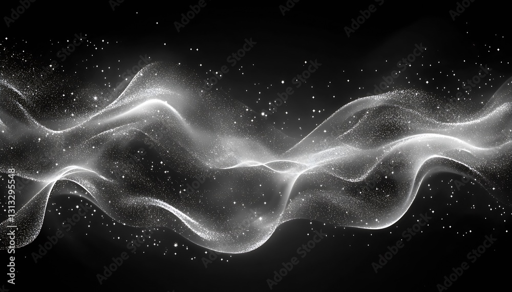Aufkleber Elegant flowing silk waves with sparkling particles creating a serene atmosphere : Generative AI
