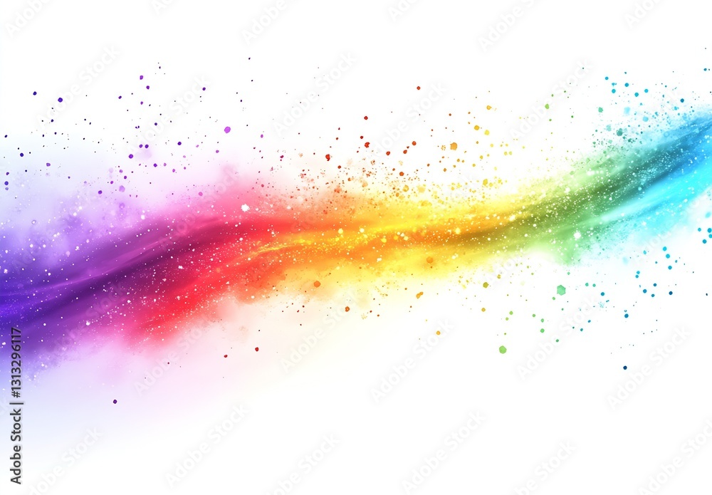 Leinwandbilder colorful dust particles creating a vibrant artistic wave with a gradient spectrum on a clean white b
