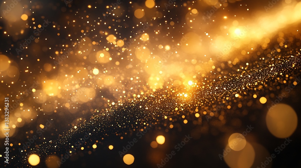 Poster Golden particles floating in a shimmering wavelike pattern creating a warm and inviting textured background : Generative AI