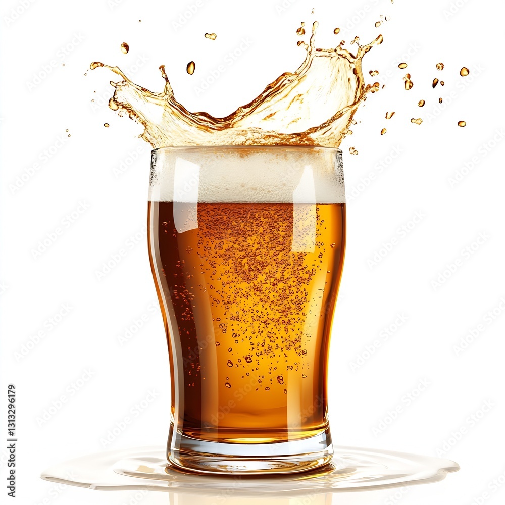 Aufkleber Dynamic Splash of Golden Beer Pouring into a Glass Capturing Bubbles and Refreshing Essence : Generative AI