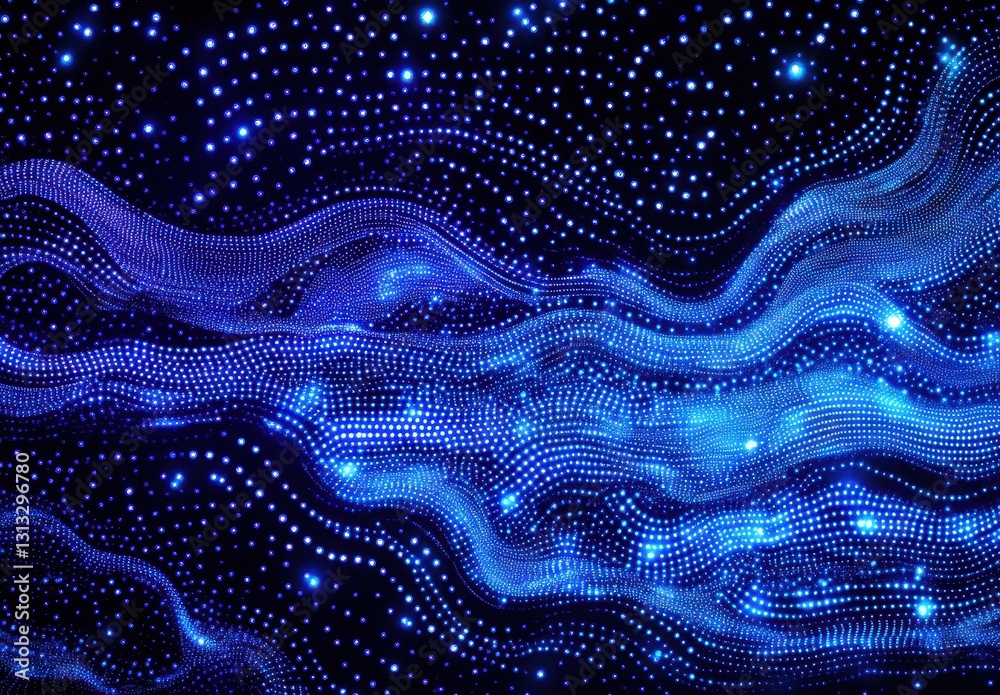 Poster abstract blue wave patterns with glowing dots and lights creating a mesmerizing digital background f