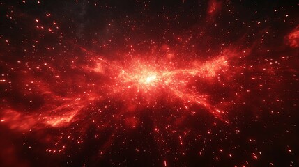 Stunning Red Cosmic Explosion Captured in Deep Space with Bright Stars and Dynamic Nebulae : Generative AI