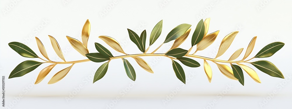 Poster elegant golden olive branch with lush green leaves on a light background : generative ai