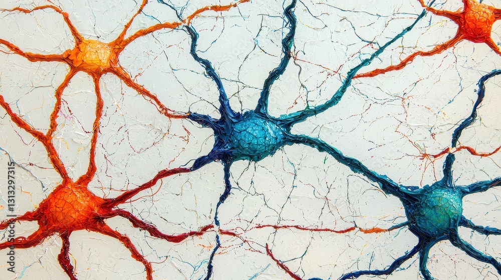 Poster Colorful neurons interconnected, showcasing a vibrant representation of neural networks, emphasizing the complexity of brain structures.