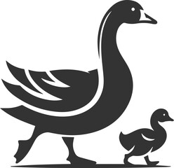silhouette of a goose walking with a small gosling animal vector