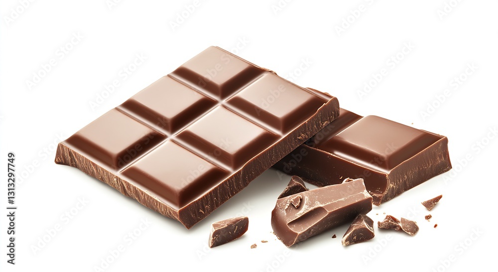 Aufkleber Rich chocolate bar pieces with broken chunks showcasing a smooth texture and dark color : Generative AI