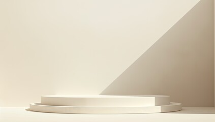 Obraz premium Minimalist beige podium, sunlit studio, product display
