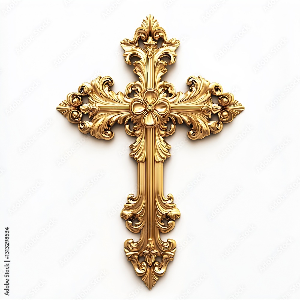 Poster stunning golden cross featuring elaborate detailing and artistic craftsmanship with a vintage flair 