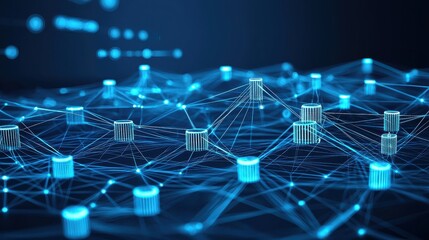 Obraz premium Abstract 3D Network Connection with Blue Light and Data Visuals