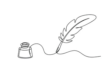 Elegant Quill Pen and Inkwell One Line Art Drawing