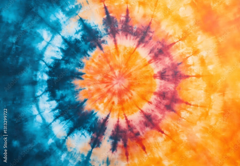 Aufkleber Bright and colorful tiedye pattern with swirls of orange and blue creating an artistic visual effect : Generative AI