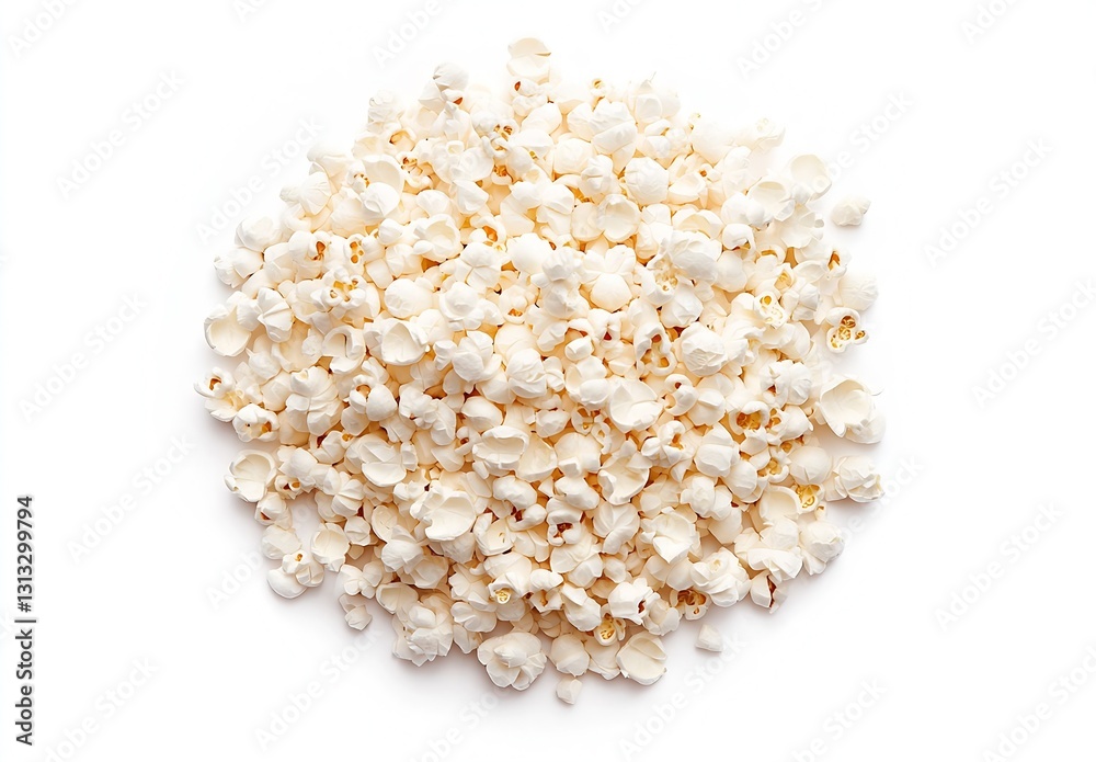 Poster A Pile of Fluffy Popcorn Kernels Arranged Neatly on a White Surface : Generative AI