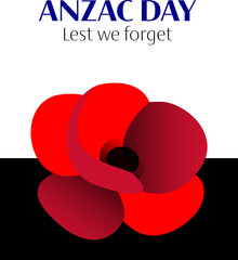 Anzac day vector vertical poster with poppy flower composition on black and white background