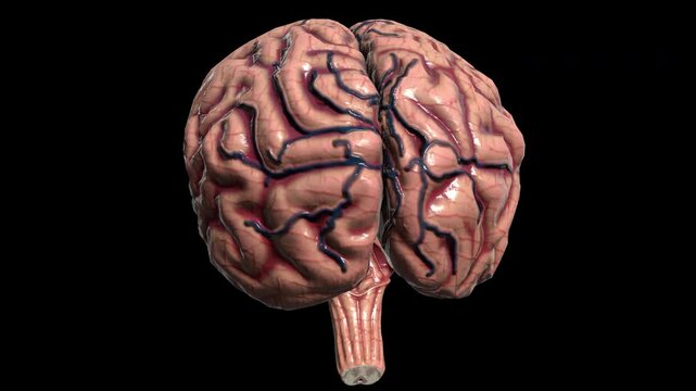 3d model of human brain rotating on alpha channel background in seamless loop.