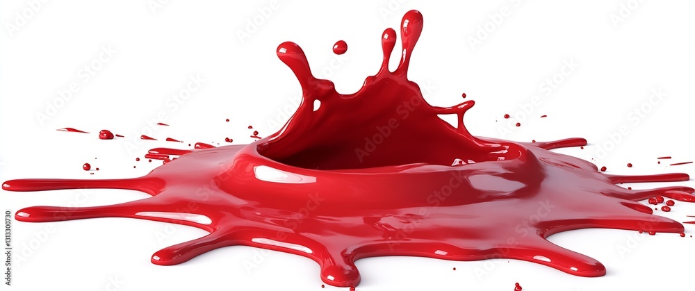 Leinwandbilder vibrant red paint splash with droplets creating dynamic visual impact on a white background : genera