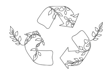 Eco Friendly Recycling Symbol Sustainable Nature Continuous Line Art